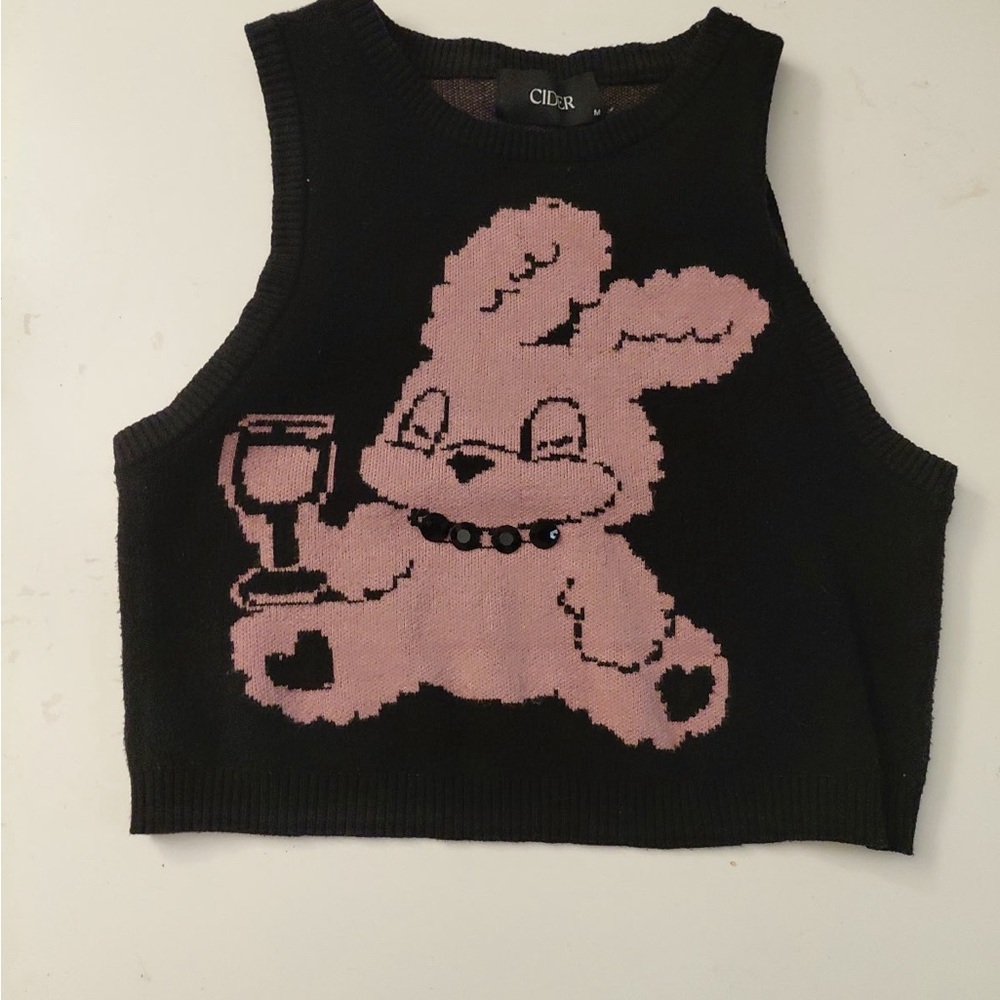 Cider Black Knit Top with Pink Graphic
